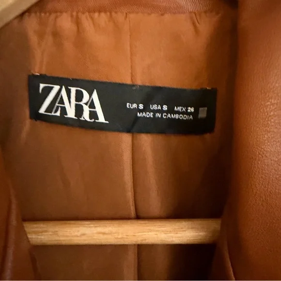Zara Double Breasted Faux Leather Cognac Blazer - Picture 3 of 4